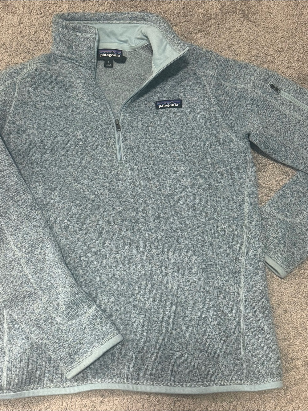 Patagonia Women’s Light Gray/Blue Quarter-Zip Sweater